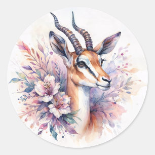 Sticker Rond Aquarelle de gazelle florale