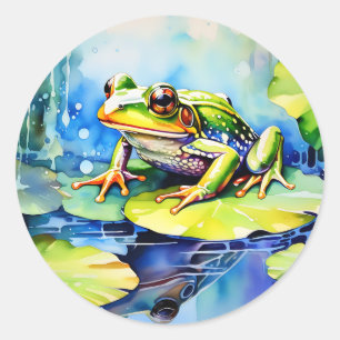 Sticker Rond Aquarelle de grenouille verte