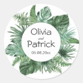 Sticker Rond Aquarelle de la jungle feuilles tropicaux verts (Devant)