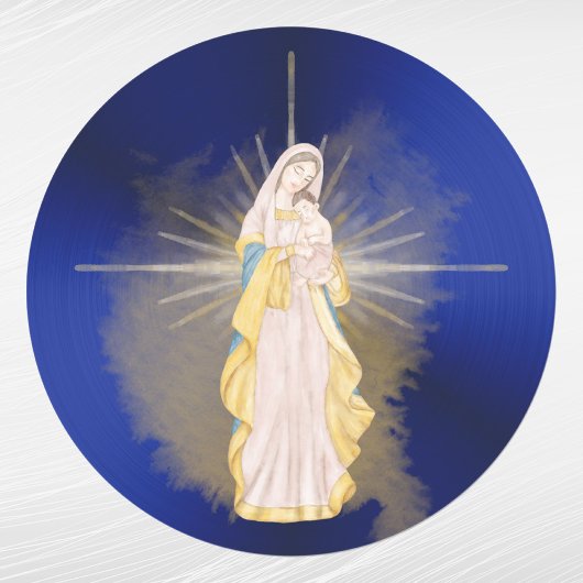 Sticker Rond Aquarelle de la Nativité Bleue Noël