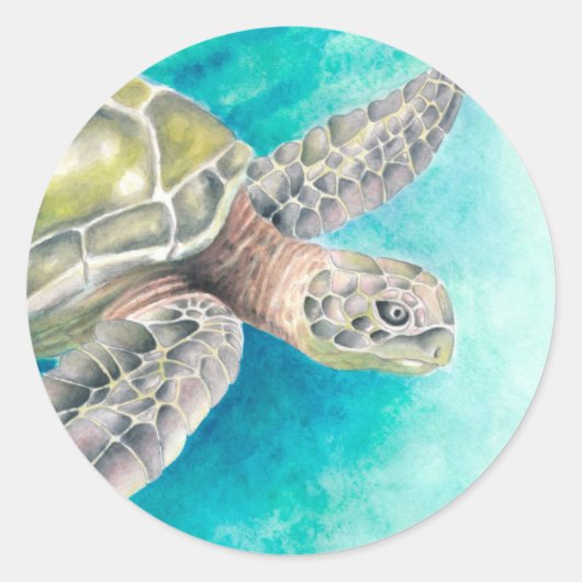Sticker Rond Aquarelle de la tortue marine verte (Devant)
