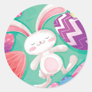 Sticker Rond Aquarelle de lapin de Pâques Sceau à coller