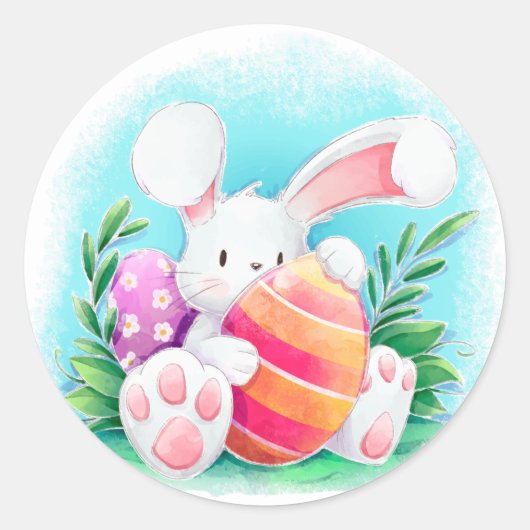 Sticker Rond Aquarelle de lapin de Pâques | Sceau à coller (Devant)
