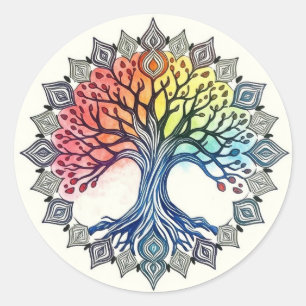 Sticker Rond Aquarelle de l'arbre de vie