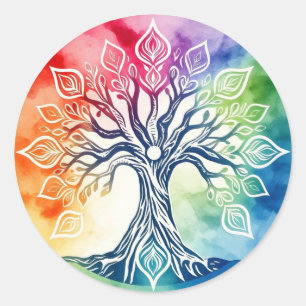 Sticker Rond Aquarelle de l'arbre de vie