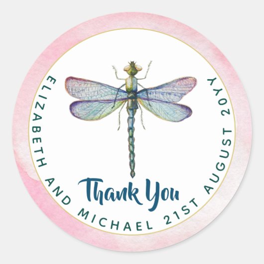 Sticker Rond Aquarelle de libellule pourpre Budget Mariage flor (Devant)