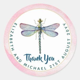 Sticker Rond Aquarelle de libellule pourpre Budget Mariage flor