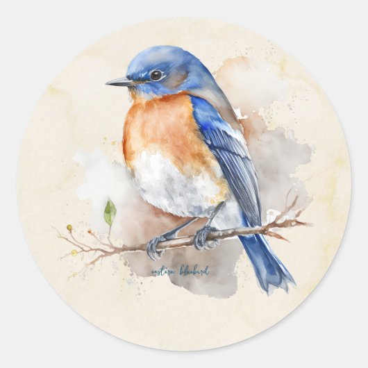 Sticker Rond Aquarelle de Little Eastern Bluebird (Devant)