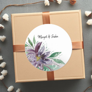 Sticker Rond Aquarelle de lotus Abstrait violet