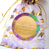 Sticker Rond Aquarelle de marbre moderne violet or vert script