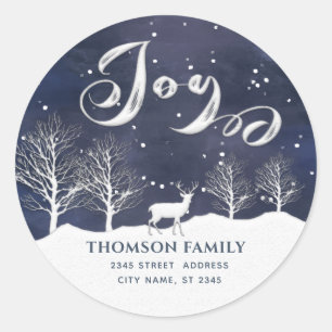 Sticker Rond Aquarelle de neige Scène hivernale Joie Vacances