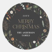 Sticker Rond Aquarelle de Noël botanique floral foncé moody (Devant)