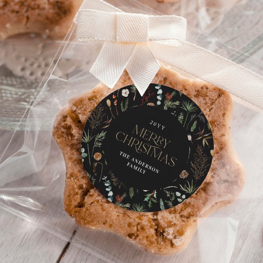 Sticker Rond Aquarelle de Noël botanique floral foncé moody