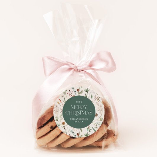 Sticker Rond Aquarelle de Noël botanique sauge floral vert