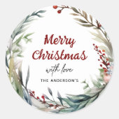 Sticker Rond Aquarelle de Noël couronne d'amour de (Devant)