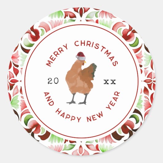 Sticker Rond Aquarelle de Noël de poulet (Devant)