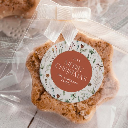 Sticker Rond Aquarelle de Noël terre cuite florale botanique