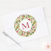 Sticker Rond Aquarelle de Noël Verts et baies (Enveloppe)