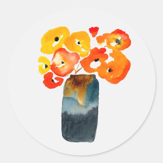 Sticker Rond Aquarelle de pavot orange et rouge (Devant)
