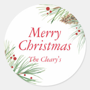 Sticker Rond Aquarelle de pin de Noël Noël 2016