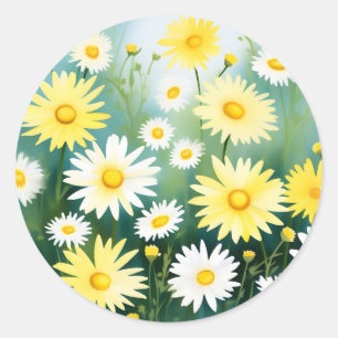 Sticker Rond Aquarelle de prairie jaune