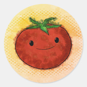Sticker Rond Aquarelle de tomate mignonne Vintage style d'impre