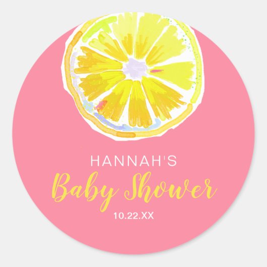 Sticker Rond Aquarelle de tranche de citron Baby shower rose (Devant)