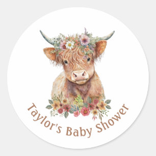 Sticker Rond Aquarelle de vache écossaise belle écossaise haute