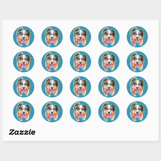 Sticker Rond Aquarelle de visage de chien mignon (Feuille)