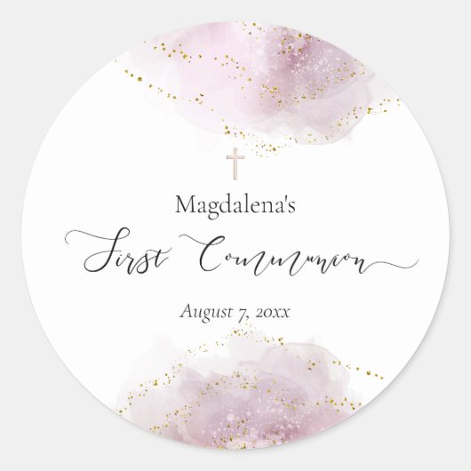 Sticker Rond aquarelle décoration Première communion fille (Devant)