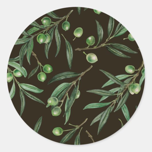 Sticker Rond Aquarelle des branches d'olive en noir (Devant)