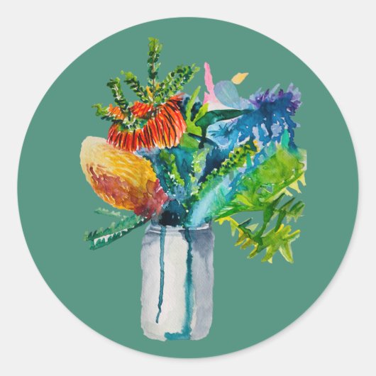 Sticker Rond Aquarelle des fleurs australiennes (Devant)