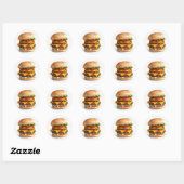 Sticker Rond Aquarelle Dessin de Cheeseburger (Feuille)