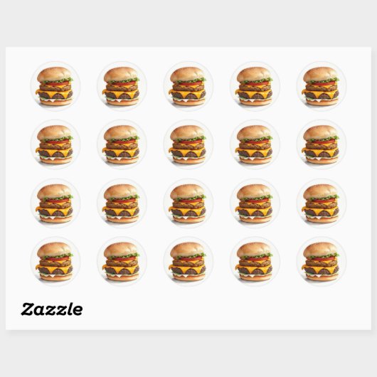 Sticker Rond Aquarelle Dessin de Cheeseburger (Feuille)