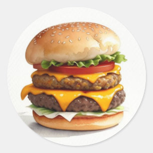 Sticker Rond Aquarelle Dessin de Cheeseburger