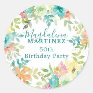 Sticker Rond Aquarelle d'été Floral Custom 50e anniversaire