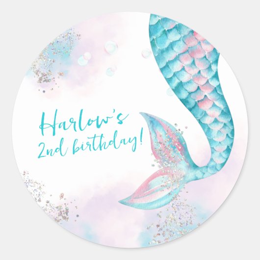 Sticker Rond Aquarelle Deux Fête d'anniversaire de la sirène de (Devant)