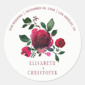 Sticker Rond Aquarelle d'hiver rouge peonquet mariage (Devant)