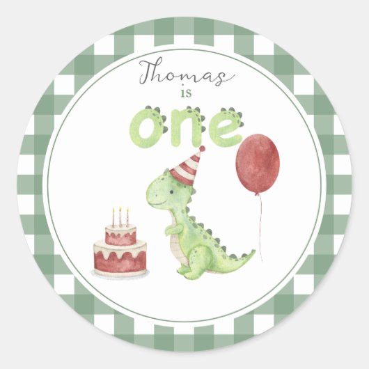 Sticker Rond Aquarelle Dinosaur 1er anniversaire (Devant)