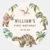 Sticker Rond Aquarelle Dinosaur 1er fête d'anniversaire (Devant)