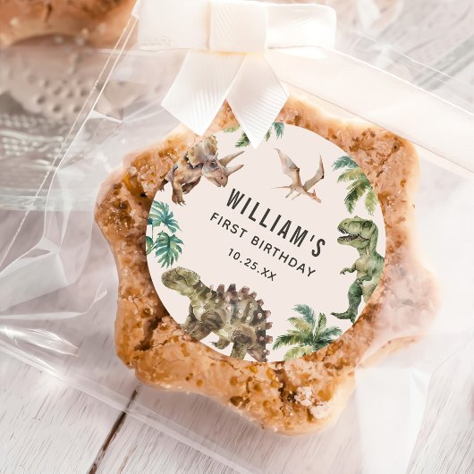 Sticker Rond Aquarelle Dinosaur 1er fête d'anniversaire