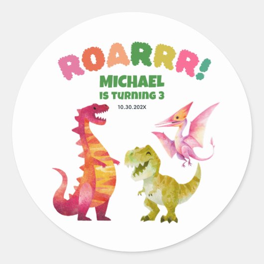 Sticker Rond Aquarelle Dinosaures Fossil Cute Anniversaire de e (Devant)
