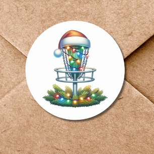 Sticker Rond Aquarelle Disque Golf Thème Noël