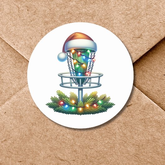 Sticker Rond Aquarelle Disque Golf Thème Noël