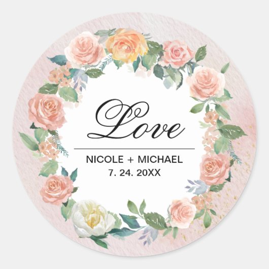 Sticker Rond Aquarelle d'ivoire rose pâle Mariage de fleurs (Devant)