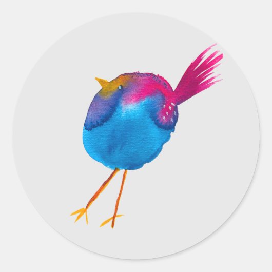 Sticker Rond Aquarelle d'oiseau bleu (Devant)