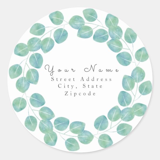 Sticker Rond Aquarelle Dollar d'argent Feuille Eucalyptus couro (Devant)