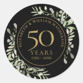 Sticker Rond Aquarelle d'or noir Vert 50e anniversaire (Devant)