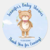 Sticker Rond Aquarelle douce Baby shower Ours Teddy Merci (Devant)