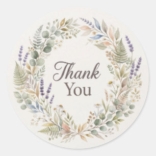 Sticker Rond Aquarelle Douce Botanique Merci